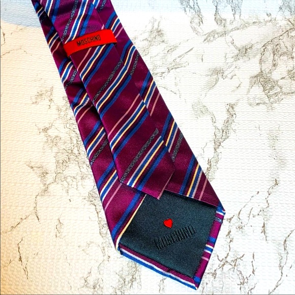 Moschino Monogram Purple 100% Silk Striped Tie NWOT
